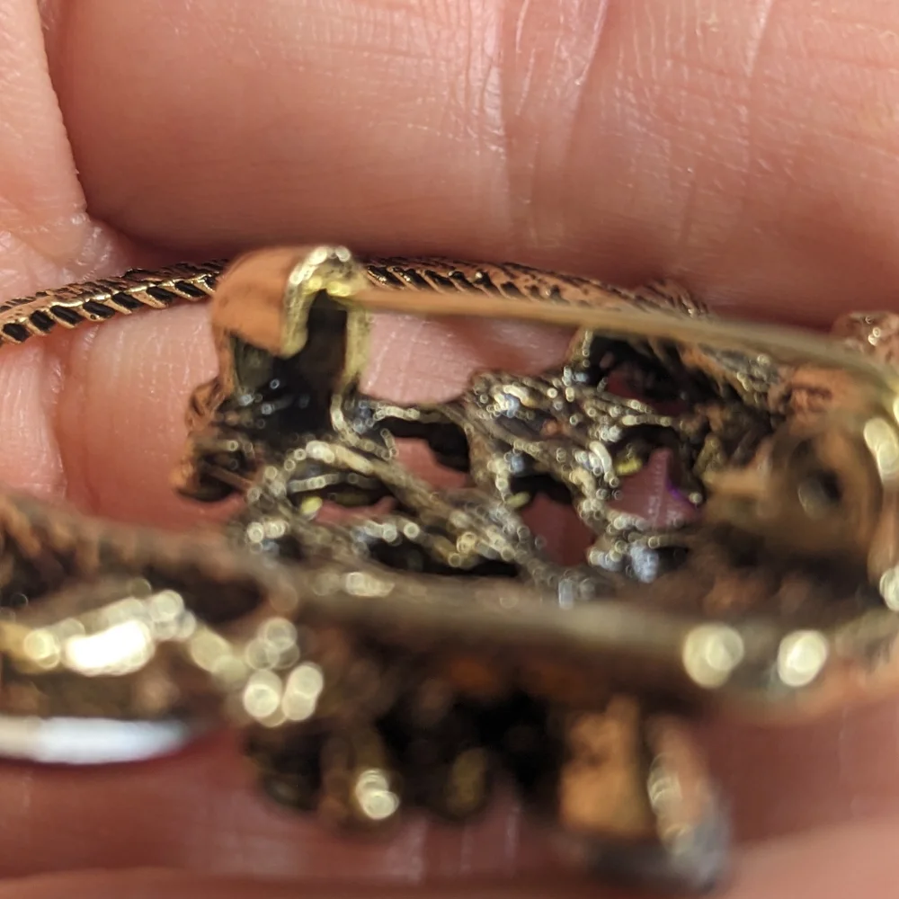 Vintage Multicolor Rhinestone Flower‎ Basket Brooch